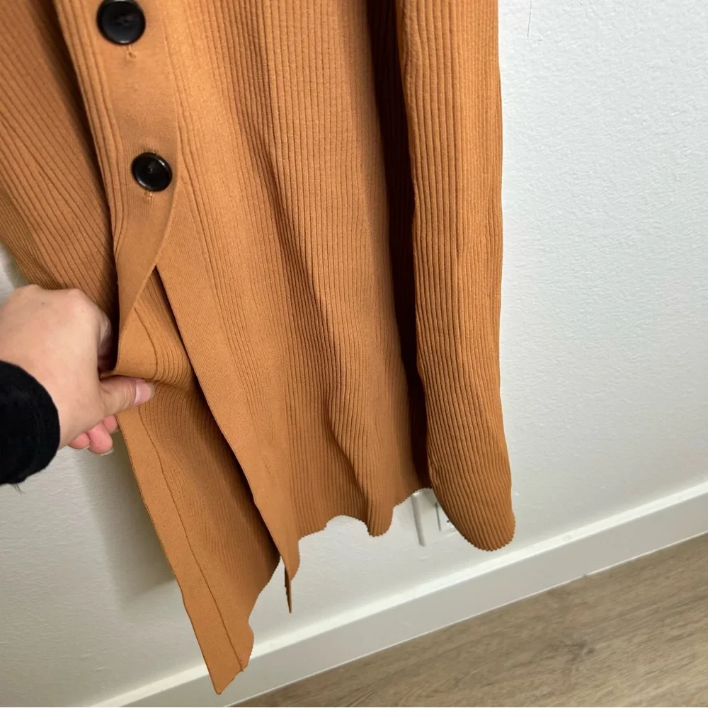 A.L.C. Tamara Button Front Maxi Dress Ribbed Long Sleeve in Cashew XS - Picture 8 of 12